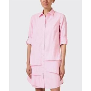 Finley Jenna Pale Pink 100% Linen Ruffle Shirt Dress Women's XS Roll Tab Sleeve